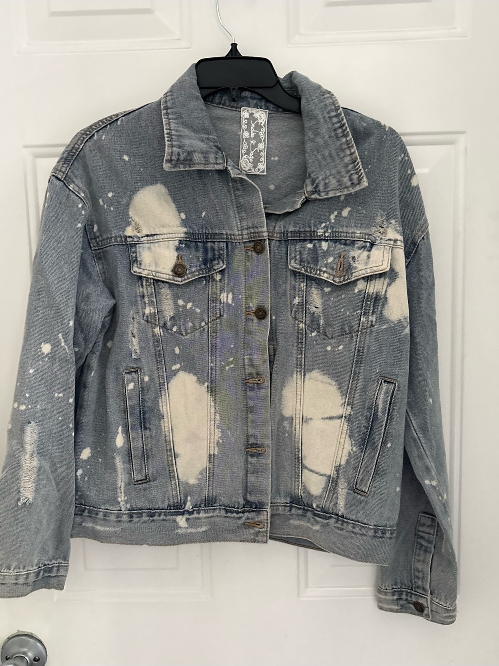 Sadie & Sage Light Blue Bleach-Splatter Denim Jacket